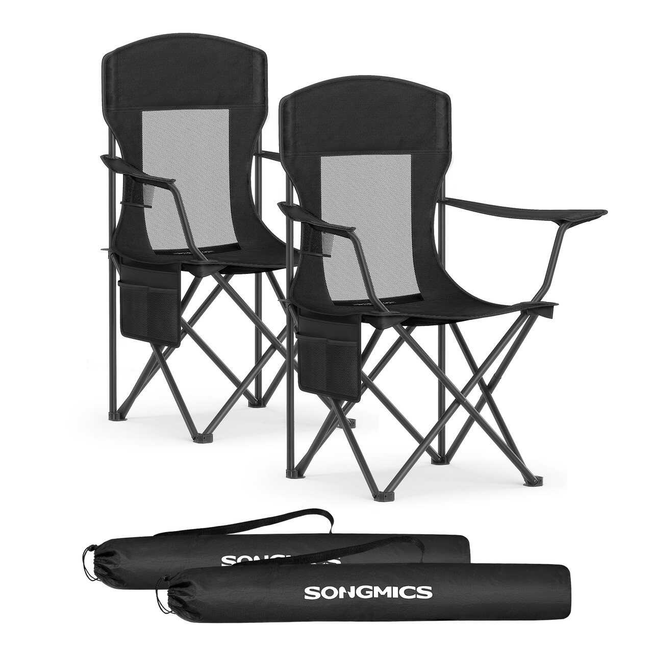 Set 2 scaune pliabile pentru camping si gradina, Songmics, max 150 kg, 86.5x51.5x97 cm, otel/tesatura Oxford, negru - imagine 7